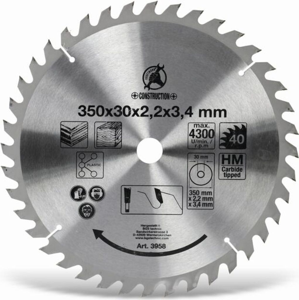 KRAFTMANN 3958 Hartmetall-Kreissägeblatt, Ø 350 mm Produktbild 