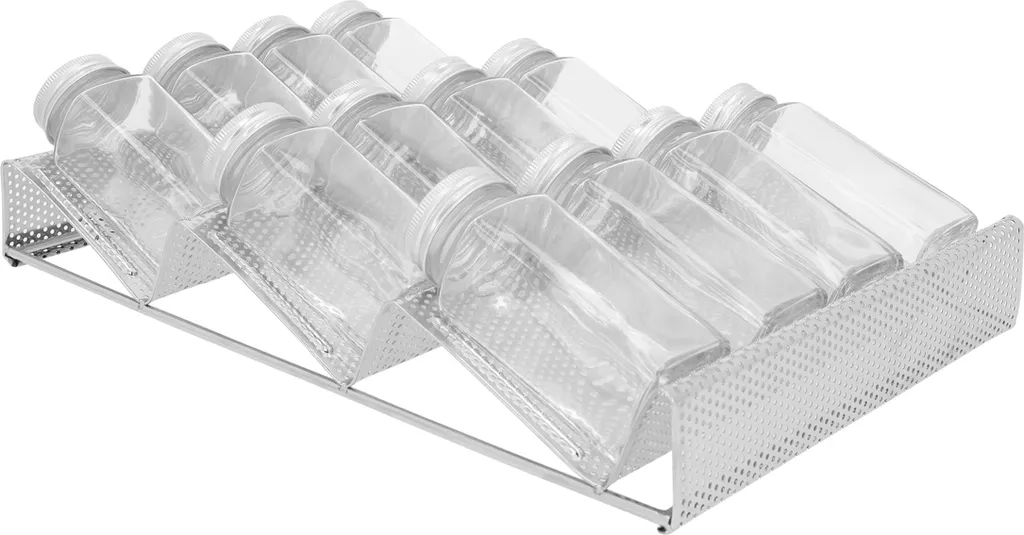 QUVIO Cassetto portaspezie - 3 strati - Portaspezie - Portaspezie - Organizzatore di spezie - Orizzontale - Contenitore per spezie - Per il cassetto della cucina - Cursore portaspezie - Acciaio inox - Argento - 21,5 x 35 x 4,5 cm