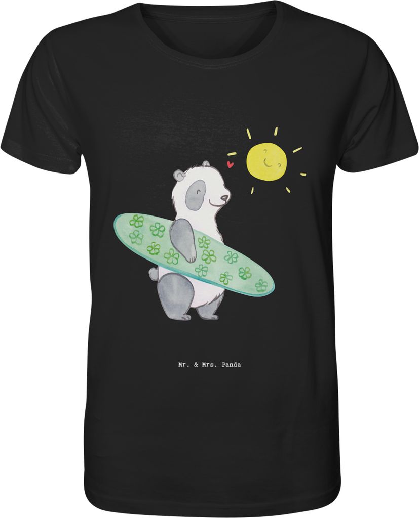 Mr. & Mrs. Panda T-Shirt Panda Surfen Größe M - Schwarz - Geschenk, Herren-T-Shirt, Surfschule, Tshirt, Wellenreiten, Männer-T-Shirt, Herren, mi...