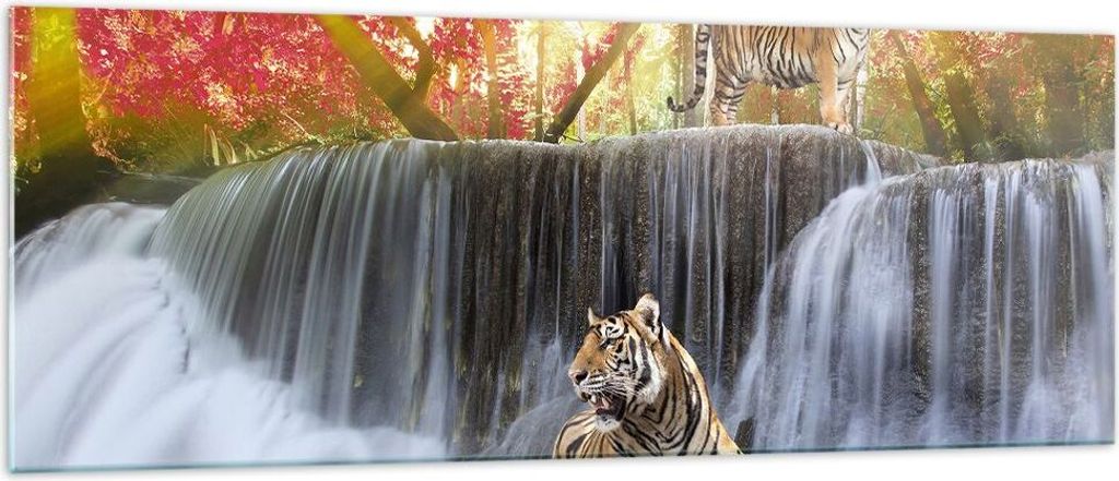 Bilder auf glas - Tiger natur tier paradies - 140x50cm - Glasbilder - Wandbilder - Kunstdruck - zum Aufhängen bereit - Wanddekoration aus Glas - G...