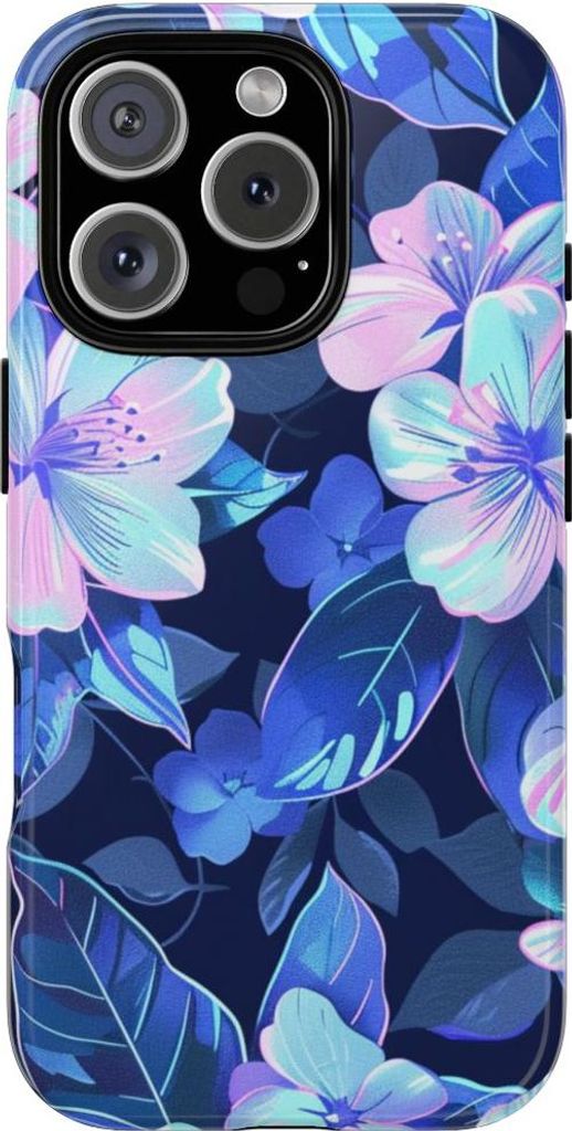 Blau-rosa Blumenmuster – Hülle Kompatibel mit iPhone 16 Pro