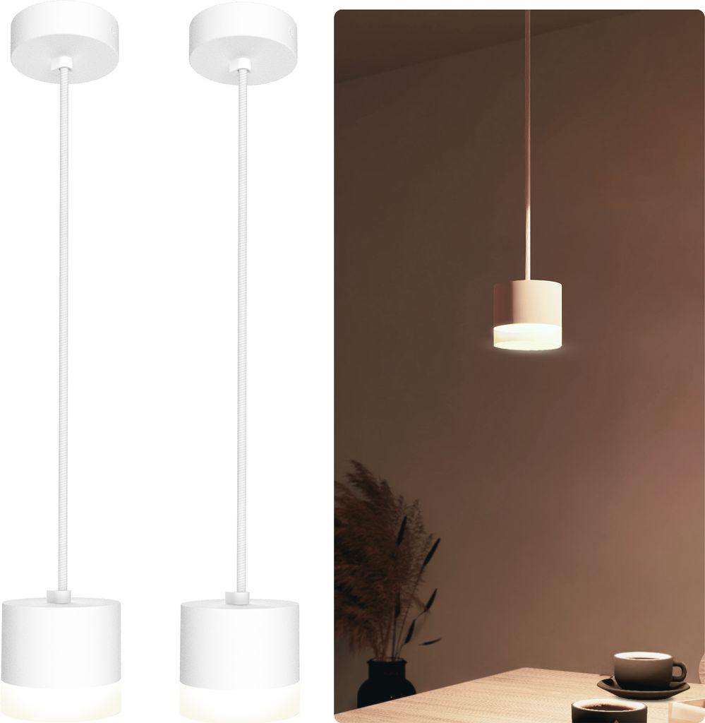 SSC-LUXon 2 Stück Design Deckenleuchten VORA matt weiß - moderne Pendelleuchten Esstisch inkl. 2x GX53 Lampen neutralweiß 3W