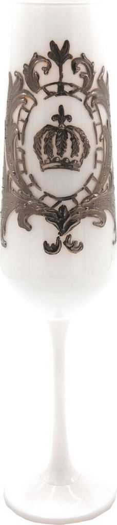 Pompöös by Casa Padrino Luxus Barock Champagnerglas mit edler Platin Beschichtung Weiß / Silber Ø 6 x H. 25 cm - Pompööses Champagnerglas des...