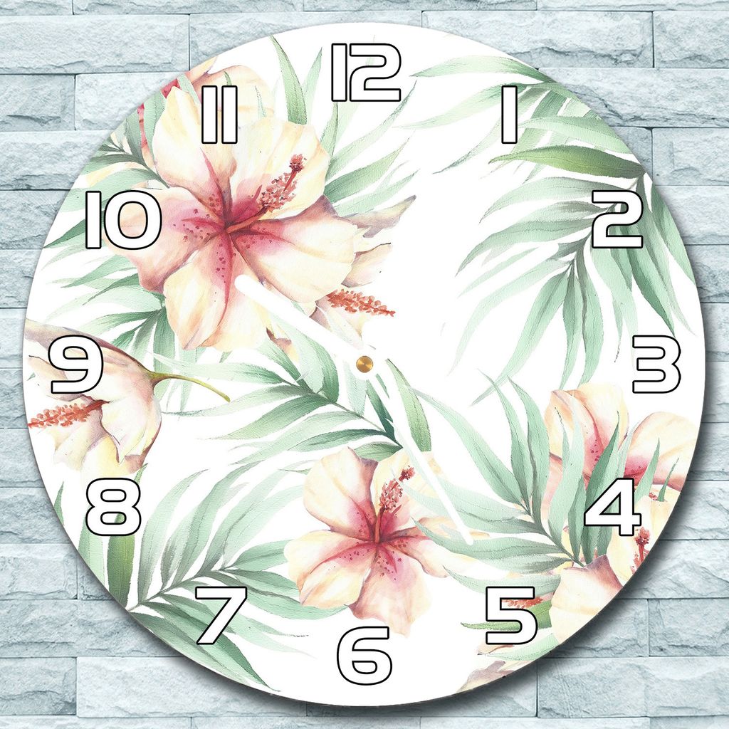Wanduhr aus Glas Rund fi 30 Hawaii Blumen Quarz Deko Wohnzimmer Büro