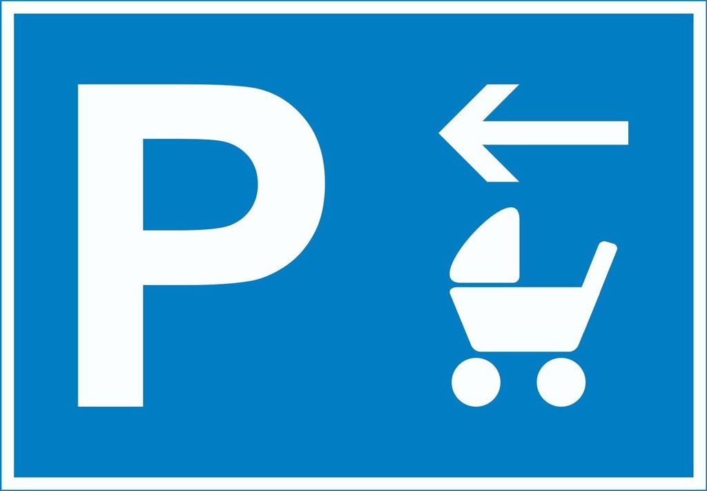 Kinderwagen Parkplatz Schild mit Richtungspfeil links waagerecht A1 Rückseite selbstklebend