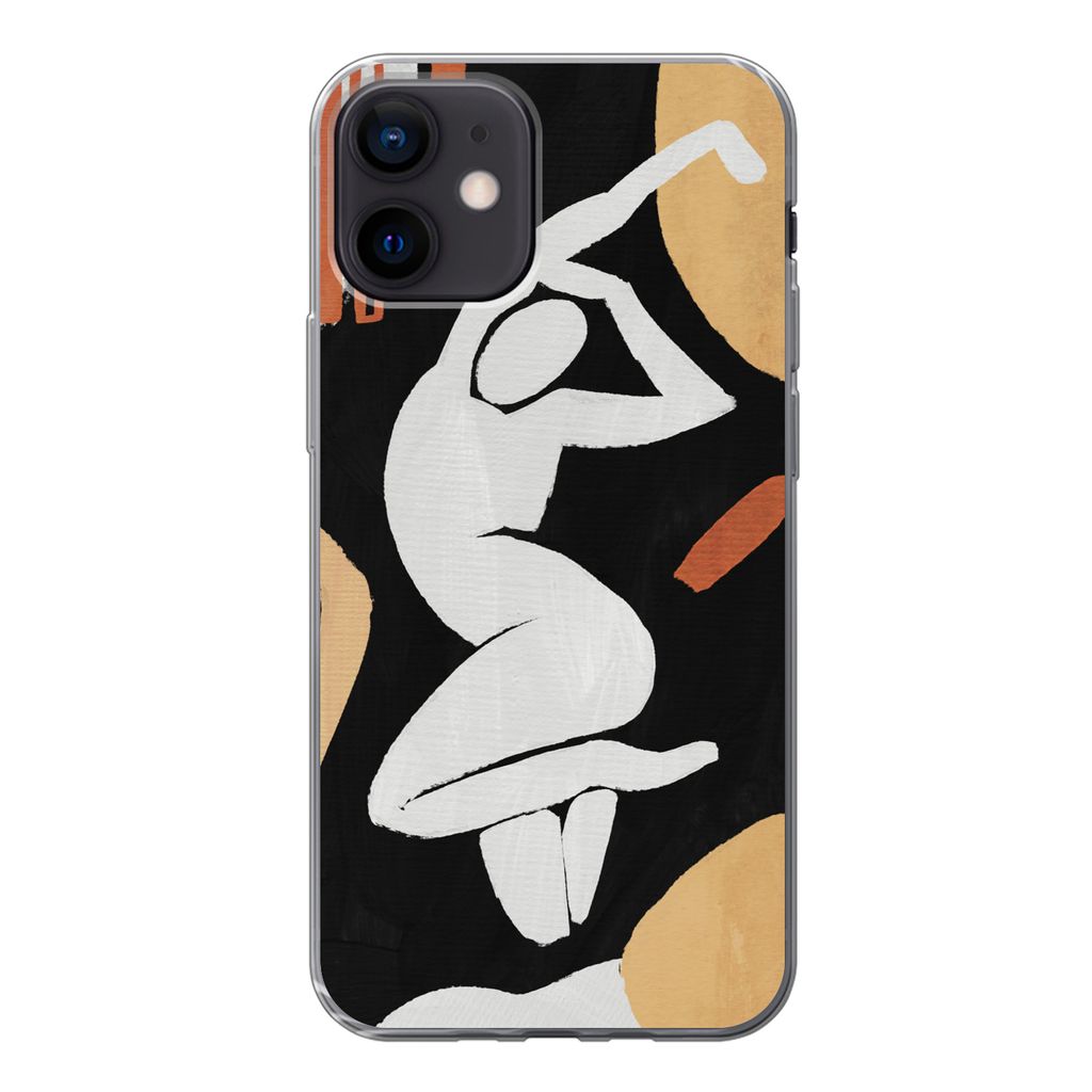 MuchoWow Handyhülle Schutzhülle Hülle für iPhone 12 Frau - Silhouette - Grau Silikon Softcase Handy Hülle - Schutzhülle