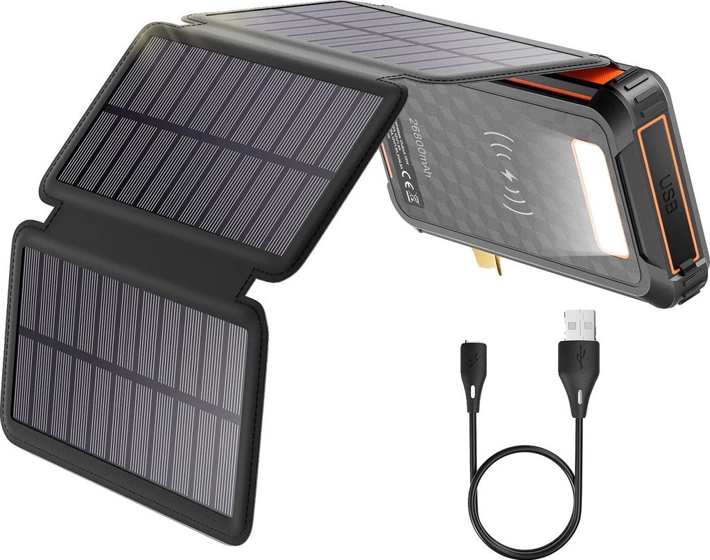 Solární power banka, kapacita 26800 mAh, bezdrátové Obrázek produktu 