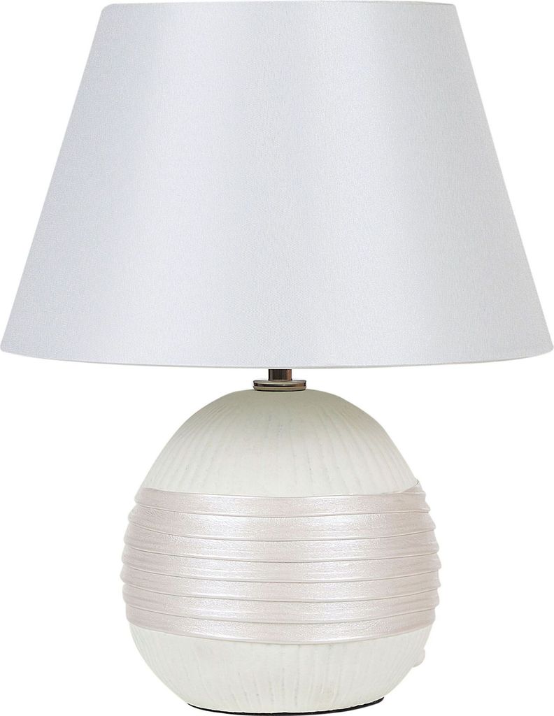 BELIANI Tischlampe Cremeweiß Porzellanfuß Stoffschirm langes Kabel mit Schalter Modern Glamourös