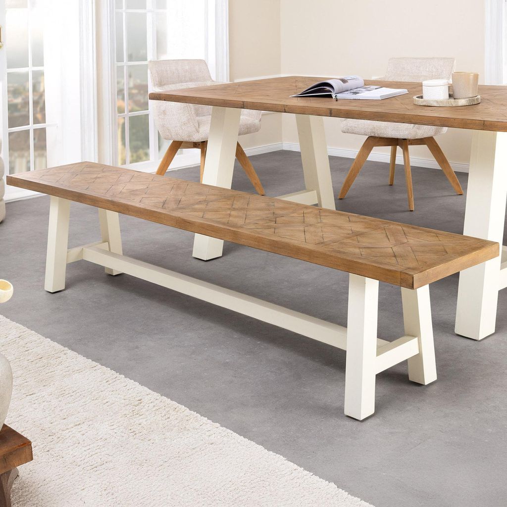 riess-ambiente Massive Sitzbank HAMPTONS 160cm hellbraun creme Pinienholz Bank Holzbank