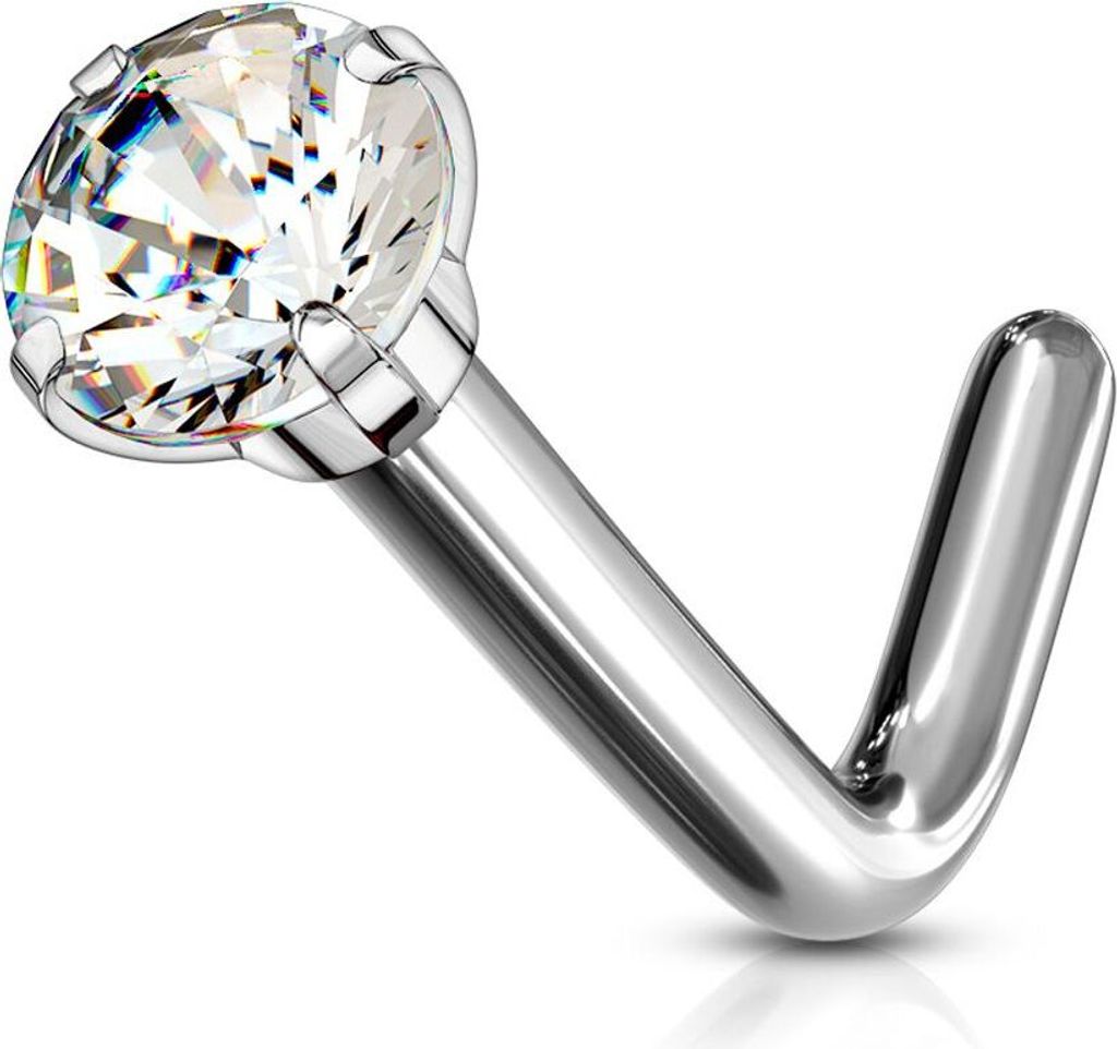 Nasenpiercing Titan Stecker Nasenstecker Stift Nasen Piercing gebogen Zirkonia Kristall L-Form Autiga silber 0,8 mm 6 mm