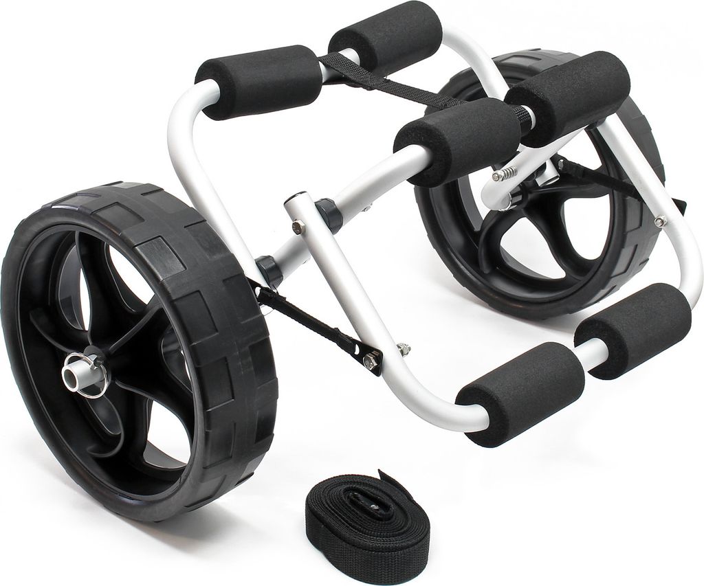 Wiltec klappbarer Alu Kanuwagen bis 45 kg, Transportwagen für Boote, Kanus, Kajaks, Surfwagen mit Polstern, Ø25 cm PolyurethanRäder inkl. Nylonb...