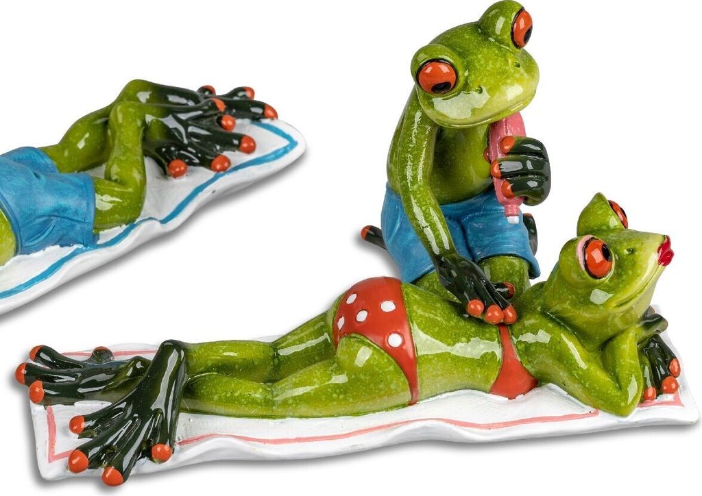 Dekofigur Froschpaar am Strand Frau auf Liege L. 17.5cm Formano Froschhausen