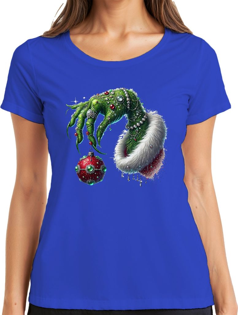 Grüne Hand Weihnachtskugel Dekorativ - Weihnachten Christmas Xmas Damen T-Shirt, Blau, L