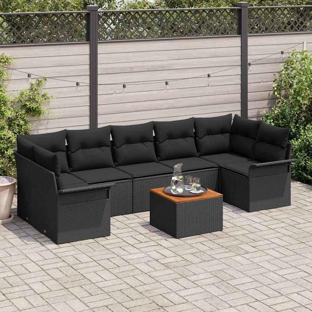 Maison Exclusive - Gartensofa-set mit Kissen 8 pcs Schwarz Poly-Rattan