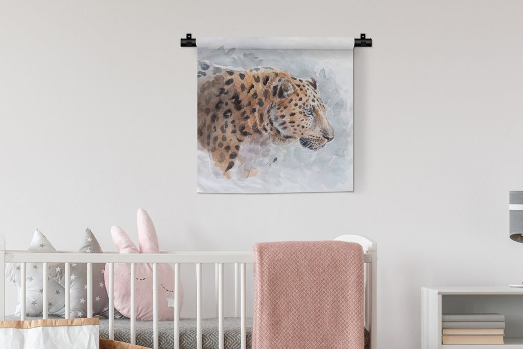 MuchoWow Wandteppich Wandbehang Panther - Aquarell - Tiere 60x60 cm Tapisserie Dekoration Wandtuch - Dekorationen - Wand Decke
