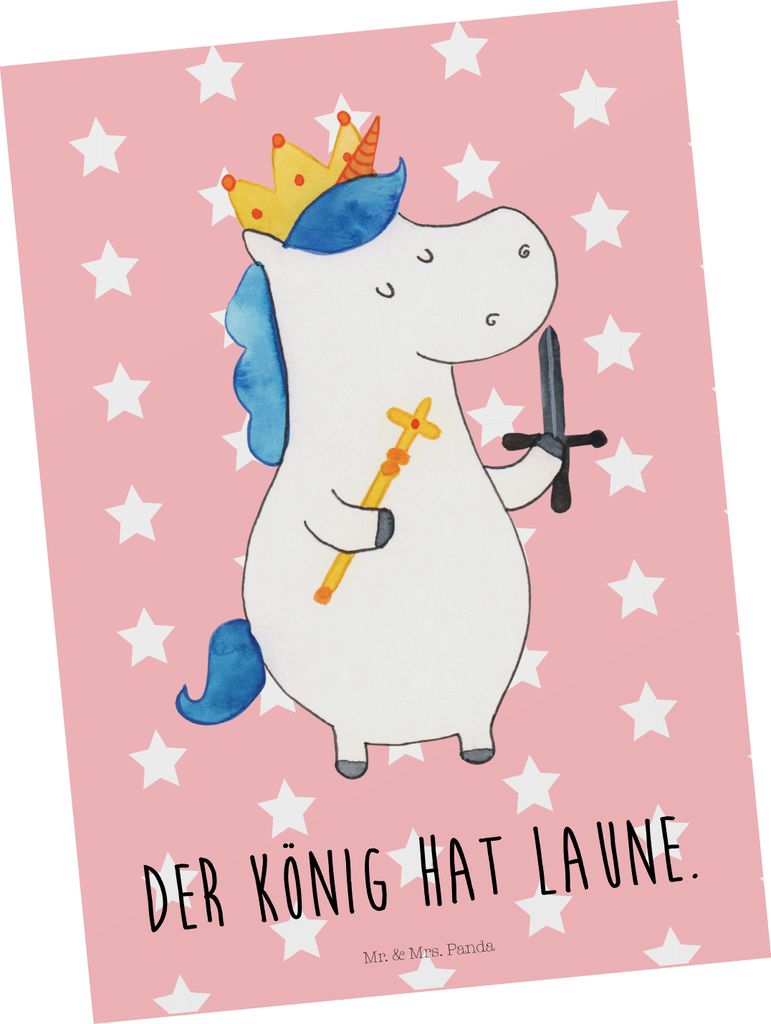 Mr. & Mrs. Panda Postkarte Einhorn König mit Schwert - Rot Pastell - Geschenk, Mittelalter, Unicorn, Einhörner, Ansichtskarten, Postkarten, spruc...