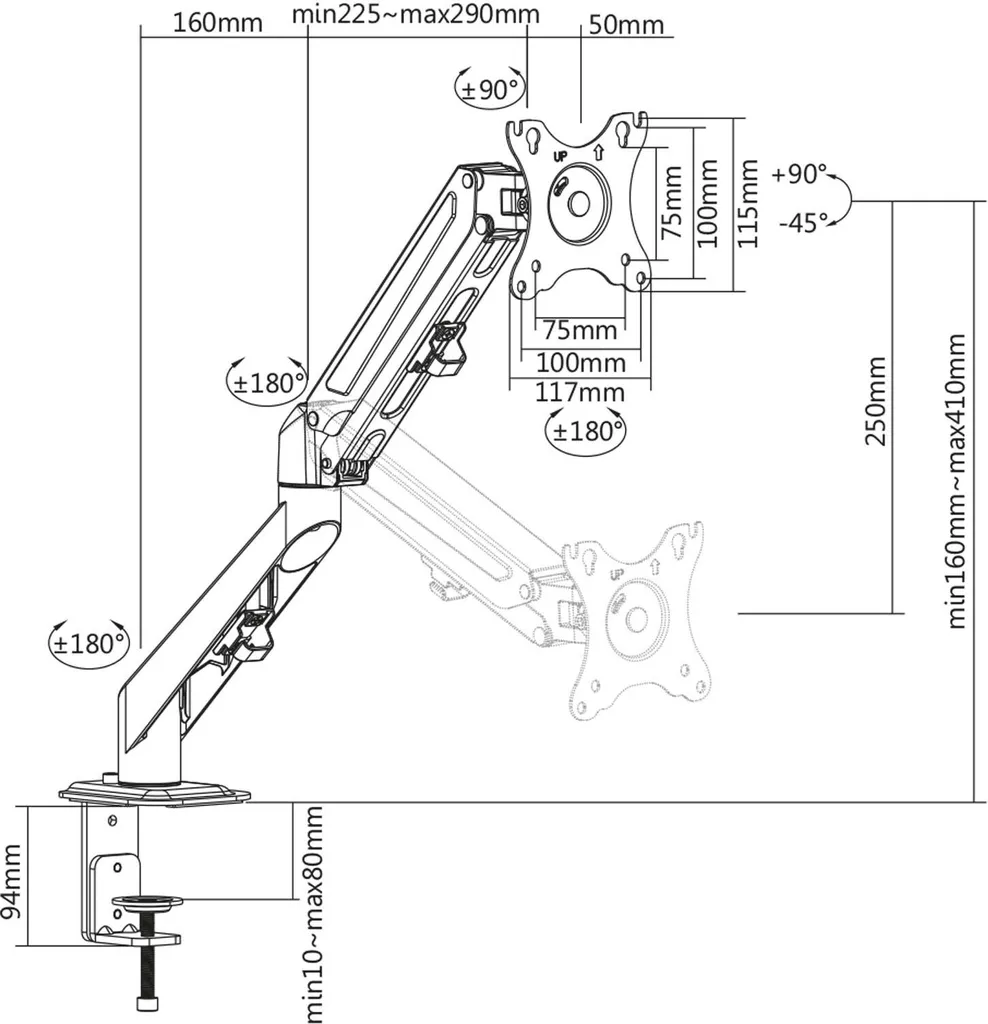 Support Écran PC à Ressort à Gaz avec Rotation et Inclinaison - 5