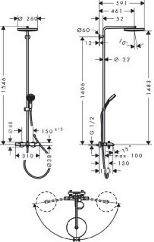 Hansgrohe 24232000 Sprchová rúra Pulsify S Puro 260 1jet Obrázok produktu 