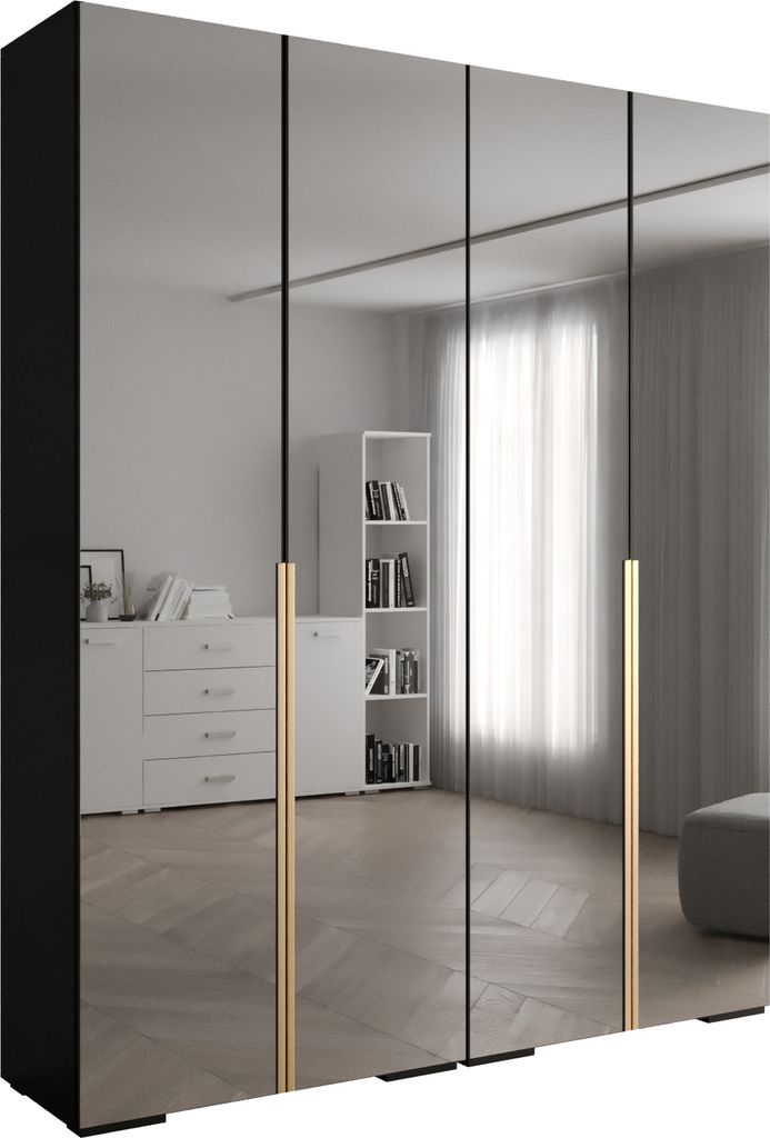 MEBLE KRYSPOL Inova 1 Schrank Spiegel - 236,7x200x47cm - Schwarz Schwarz Gold