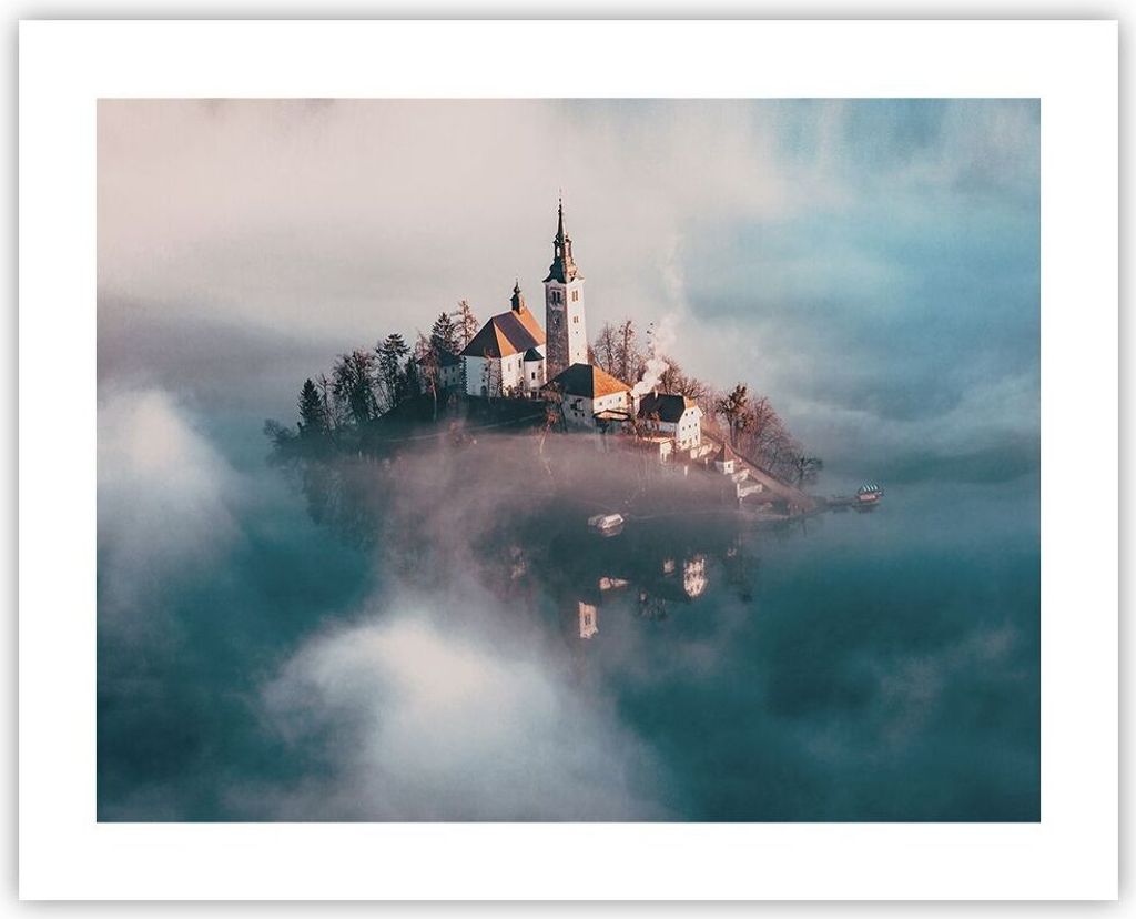 Poster - Poster ohne Rahmen - Alpen Bled Kirche - 50x40 cm - Wand Bild - Wanddeko - Wandbilder - Kunstposter - Wandposter - Bilder - Kunstdruck - W...
