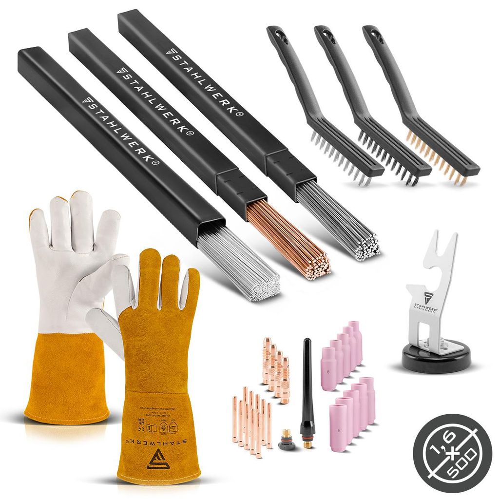 STAHLWERK WIG Set WP-26-Zubehör Halter Handschuhe Bürsten 3 x WIG Schweißstäbe