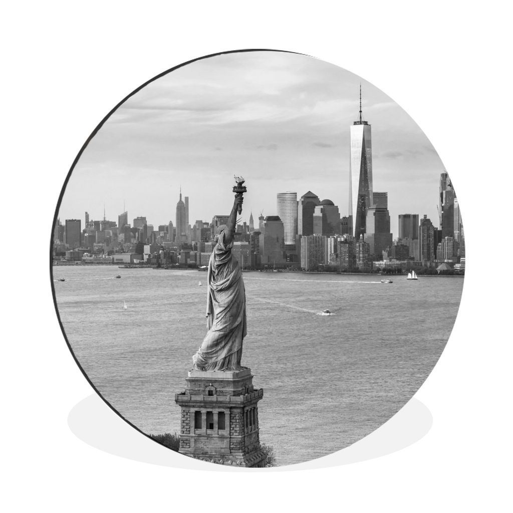 MuchoWow Aluminium Wandkreis World Trade Center - Freiheitsstatue - Schwarz - Weiß Ø 30 cm Wanddeko Modern Wohnzimmer - Wand Bild - Wohnzimmer ...