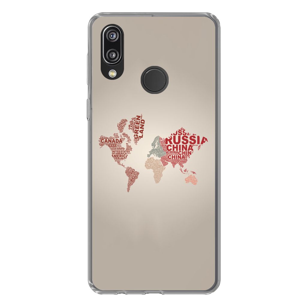 MuchoWow Handyhülle Schutzhülle Hülle für Huawei P20 Lite (2020) Weltkarte - Karte - Briefe Silikon Softcase Handy Hülle - Kartenhalter