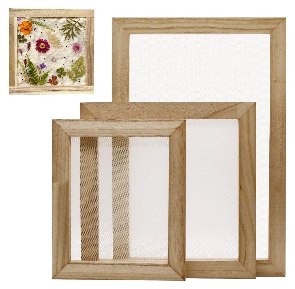 3 Stück Papierschöpfrahmen in 3 Größen aus Holz für DIY Papierhandwerk und Karten
