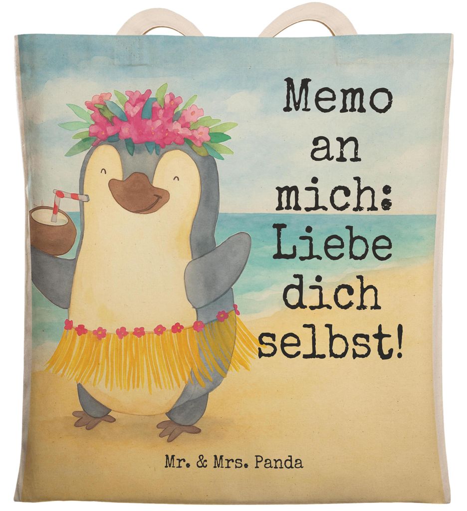 Mr. & Mrs. Panda Tote Bag Pinguin Kokosnuss Design - Weiß - Geschenk, Beutel, Stoffbeutel, Tasche, Aloha, Urlaub, shopping, Ferien, Hawaii, Einkau...