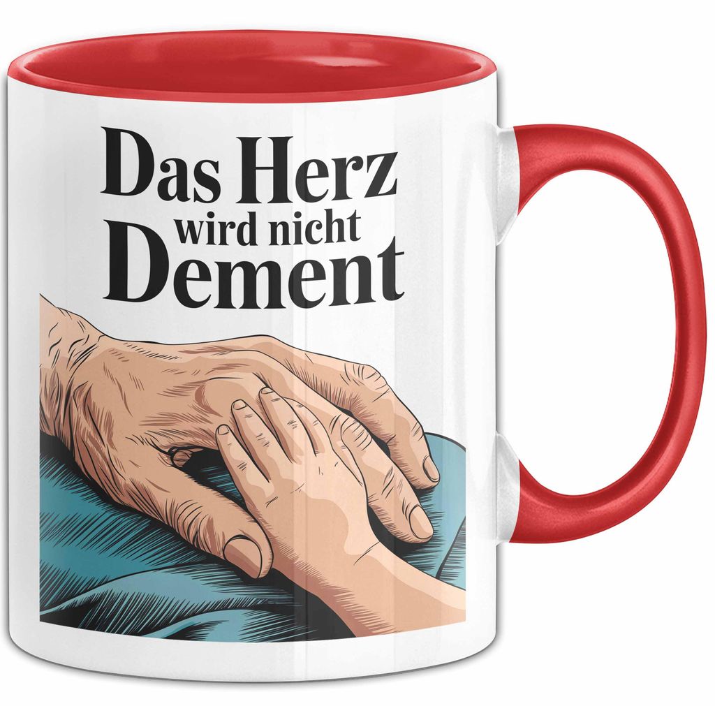 Krankenschwester Pflege Betreuung Tasse Geschenk Lustige Geschenkidee Spruch Das Herz Wird Nicht Dement (Rot)