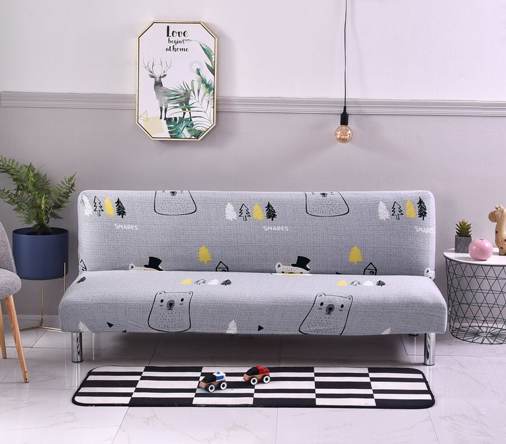 Futon Schonbezug Armlose Sofabezug Stretch Schlafsofa Schonbezug Protector Elastic (1, Niedlicher Bär)