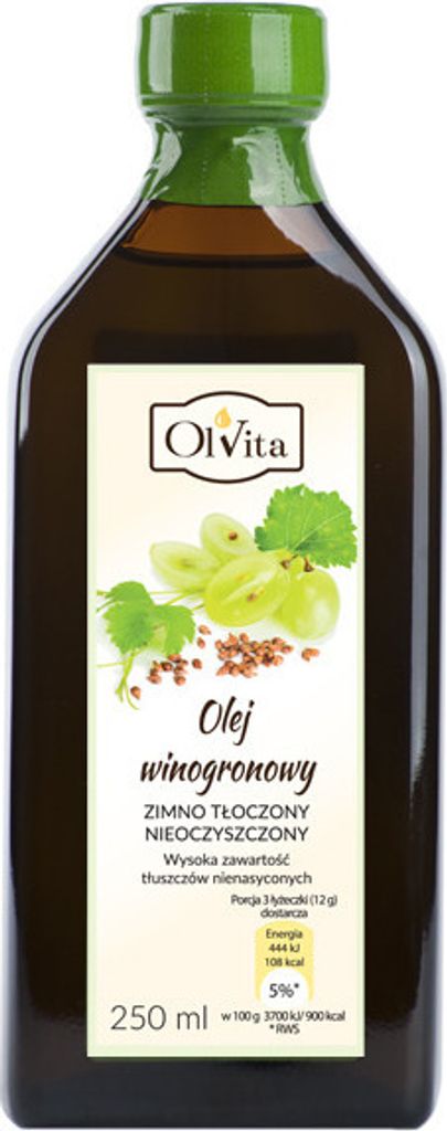 A bottle of grape seed oil on a white background.