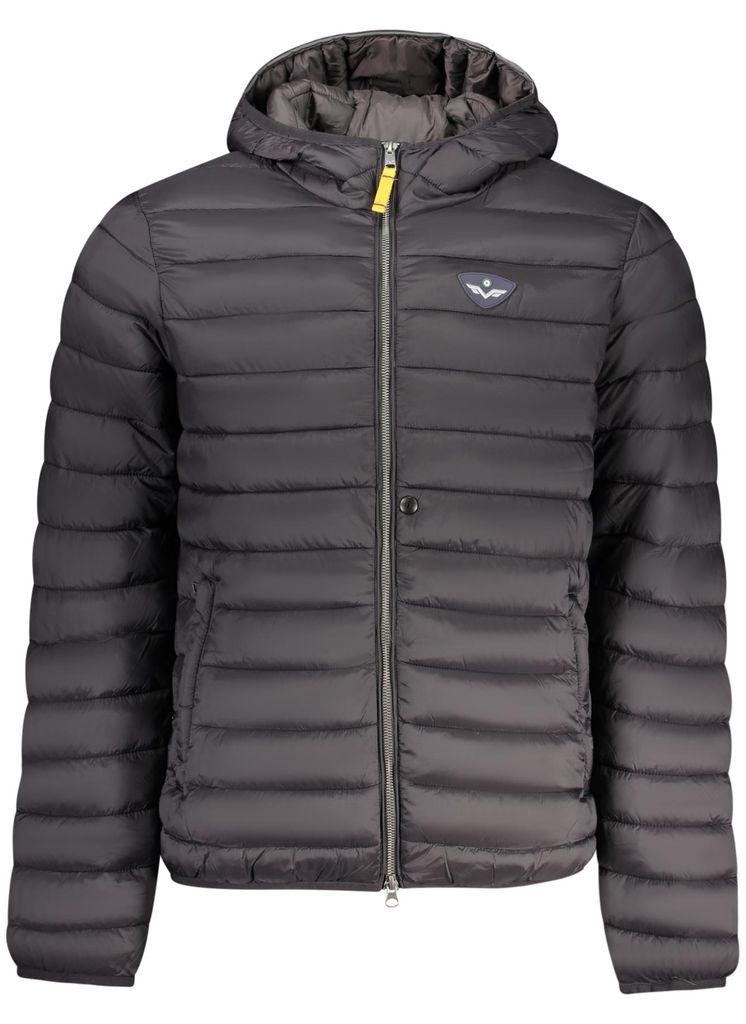 Herrenjacke Schwarz - Lange Ärmel, Kapuze, Reißverschluss, Produktbild 