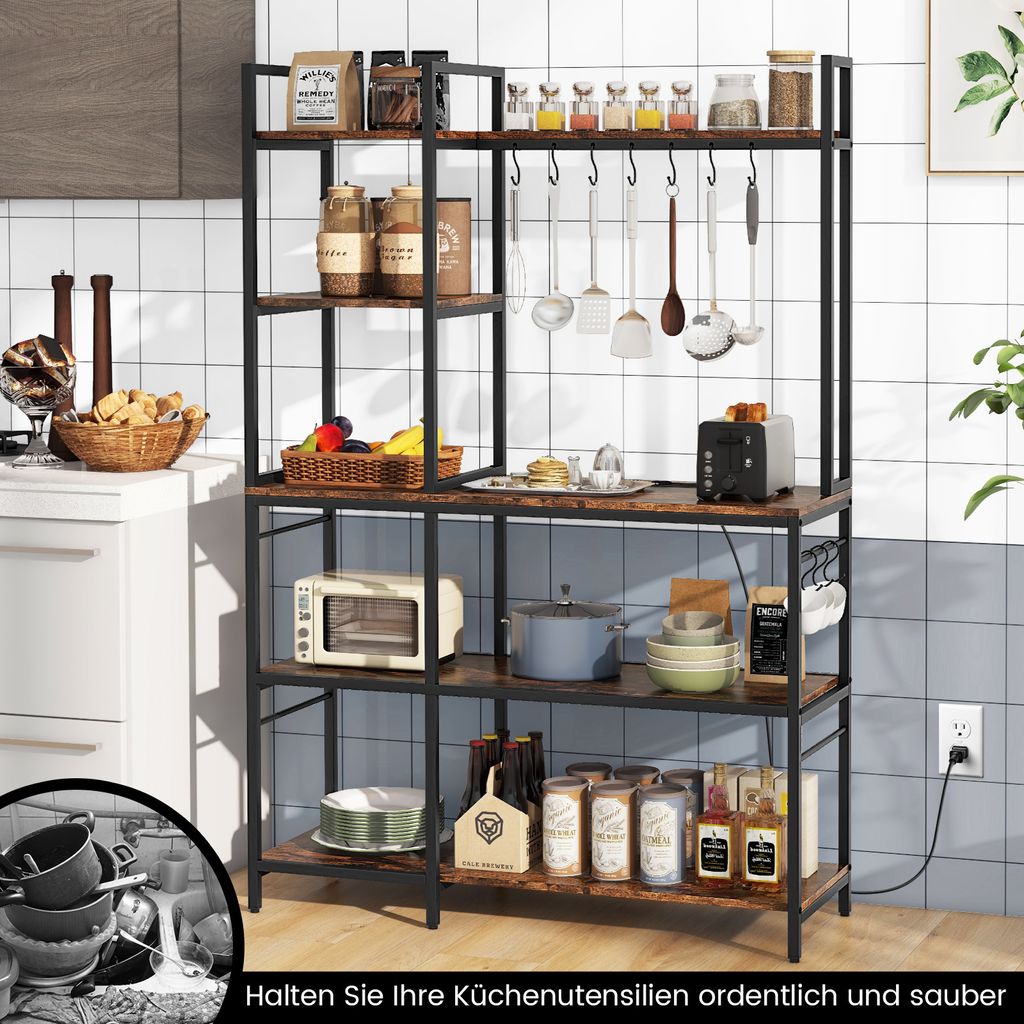 Scaffale da cucina COSTWAY, scaffale in piedi con prese, 5 ripiani scaffale per