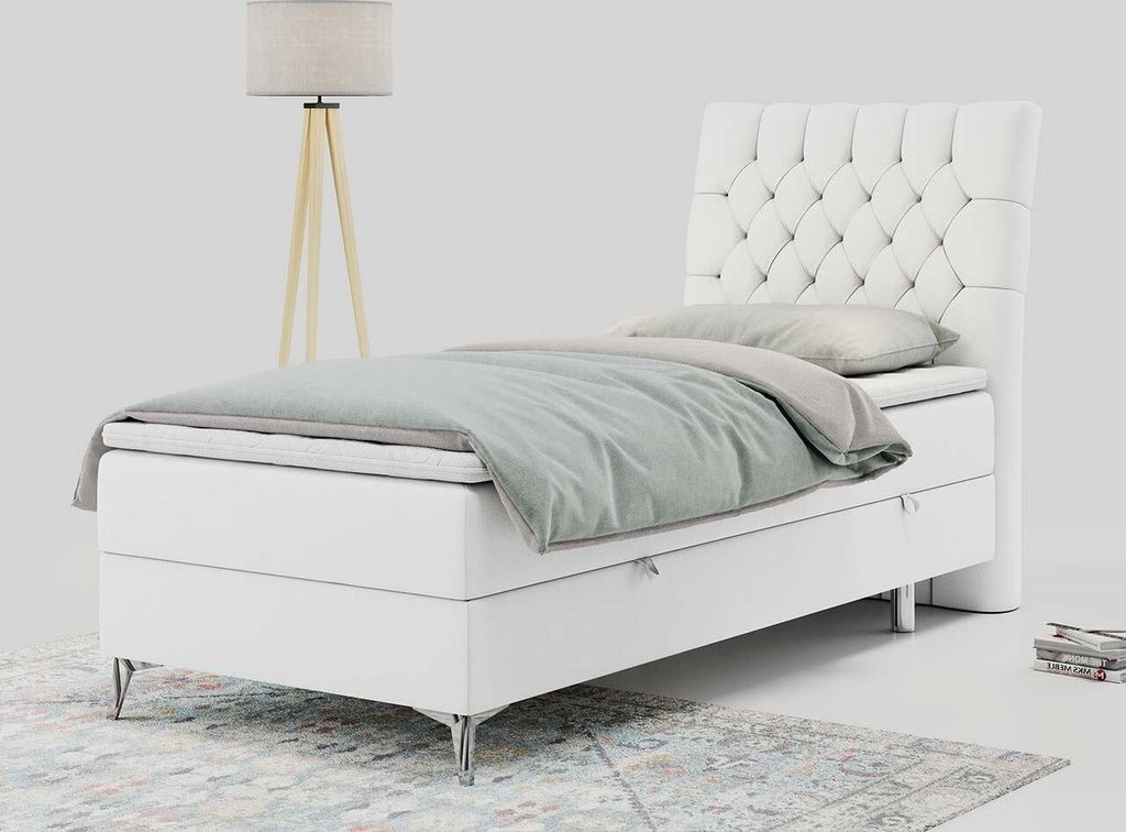 Boxspringbett, Gästebett, Kinderbett mit Bettkästen - MILEN - 90x200cm - rechts - Weiß - H3
