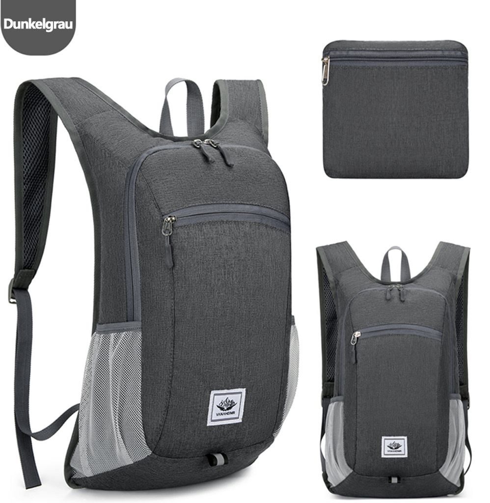 OKWISH Kleiner Rucksack Faltbarer Leichter Wanderrucksack Damen Herren dunkelgrau