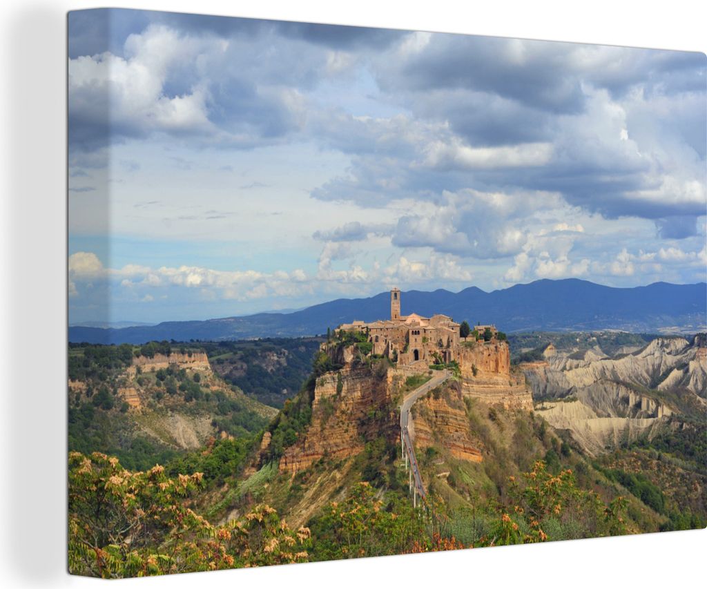 OneMillionCanvasses - Leinwandbilder - 140x90 cm, Eine mittelalterliche Stadt auf einer hohen felsigen Bergkette in Italien, Wandbilder Kunstdruc...