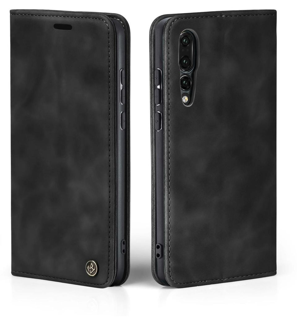 Handy Hülle für Huawei P20 Pro Klapphülle Bookcase Flip Cover Handy Tasche Etui Farbe: Schwarz