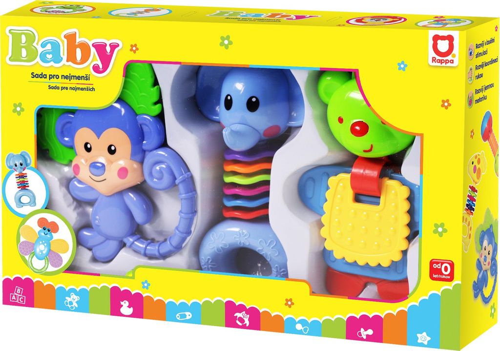 Buntes 3-teiliges Rassel-Set für Babys, niedlich, macht Geräusche, leicht zu greifen
