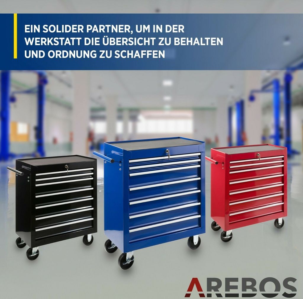 AREBOS Werkstattwagen 7 Fächer, zentral abschließbar, Produktbild 6