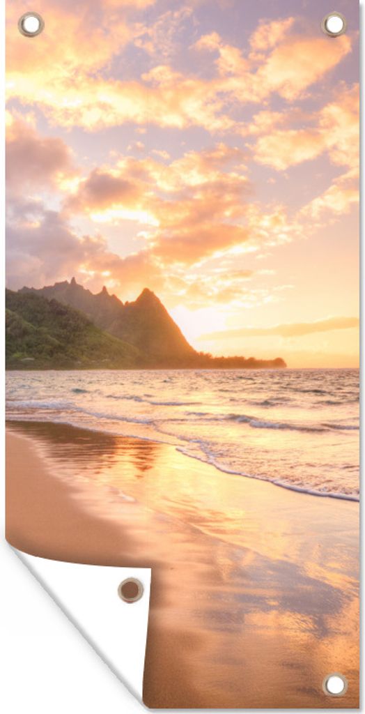 MuchoWow 80x160 cm Outdoor-Poster Gartendeko Sichtschutz Garten Poster für den Garten Sonnenuntergang auf Kauai