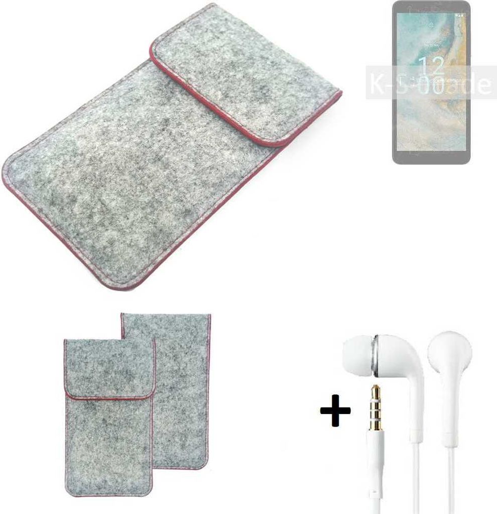 K-S-Trade Handy Schutz Hülle kompatibel mit Nokia C02 Schutzhülle Handyhülle Filztasche Pouch Tasche Case Sleeve Filzhülle hellgrau roter Rand +