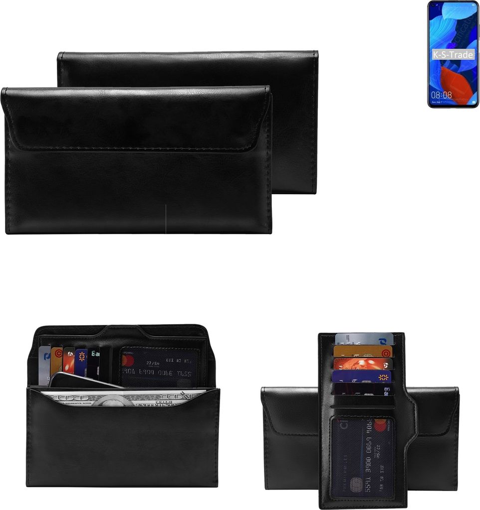 K-S-Trade Handy Hülle kompatibel mit Huawei nova 5T Schutz Hülle Tasche Schutz Case Handytasche Kunstleder schwarz, 1x