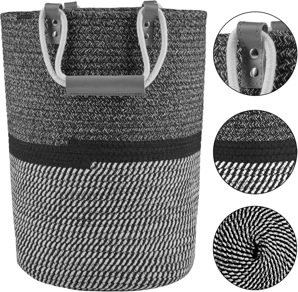 Feluna XXL Aufbewahrungskorb & Pflanzenkübel 12L, Pflanzkorb aus Bast, Leinen, Filz & Leder, Deko Blumentopf Übertopf (23x18,5cm)
