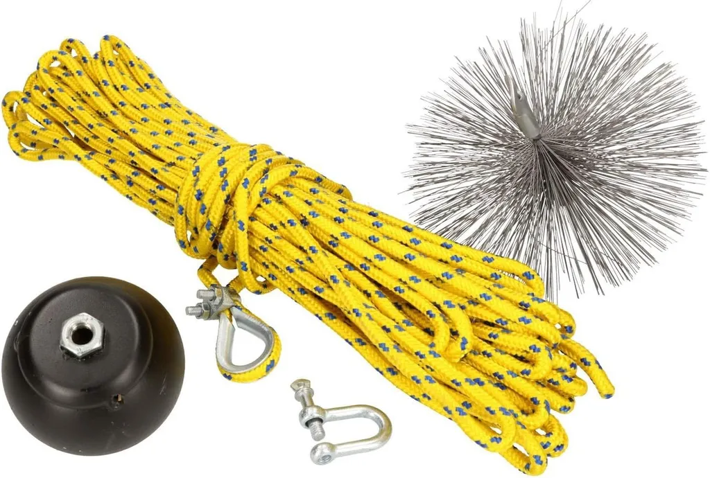KOTARBAU scopa per camini SET 250 mm, lunghezza corda - 22 m scopa per camini MOLLA IN ACCIAIO TENSIONE PESO corda di trazione asta flessibile scopa per fuliggine asta di spinta spazzola per camini set pulizia mattoni - 2