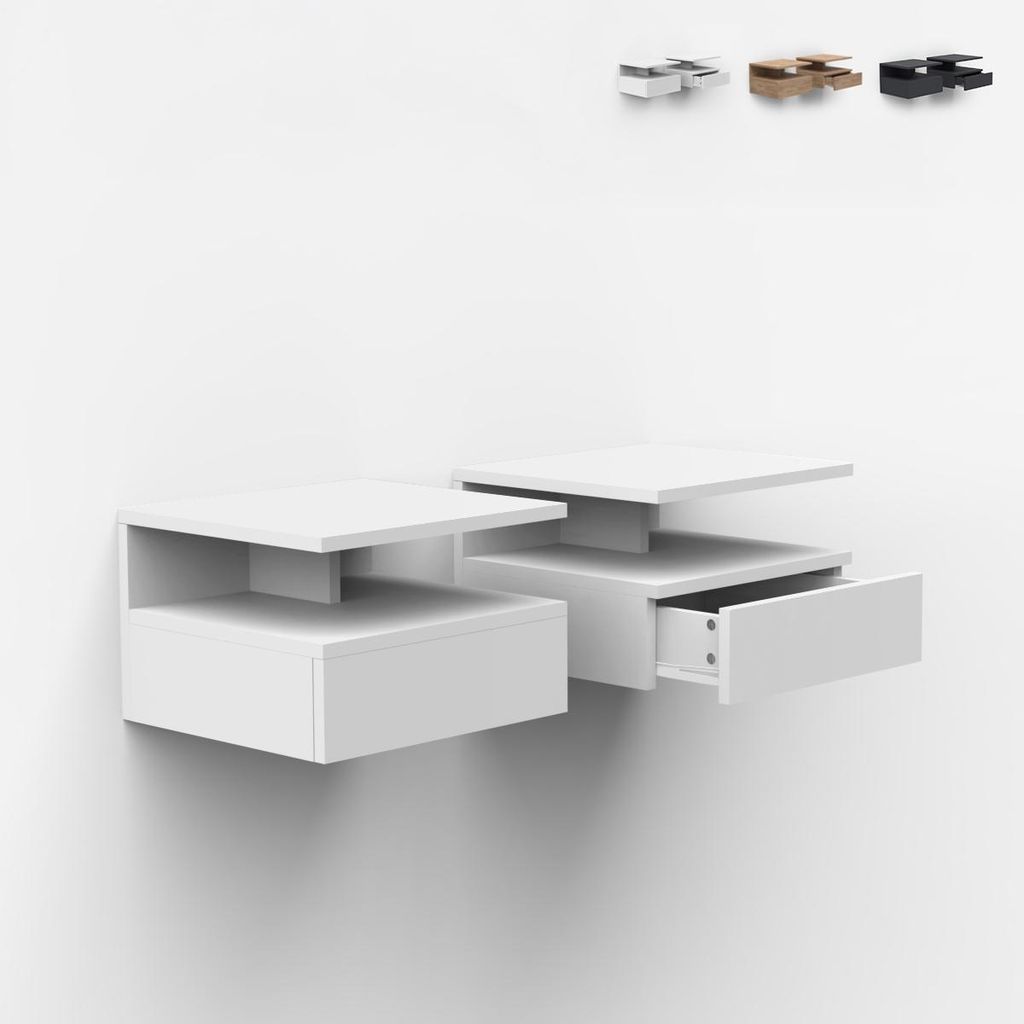 Lot de 2 tables de chevet murales avec tiroir pour la Image du produit 