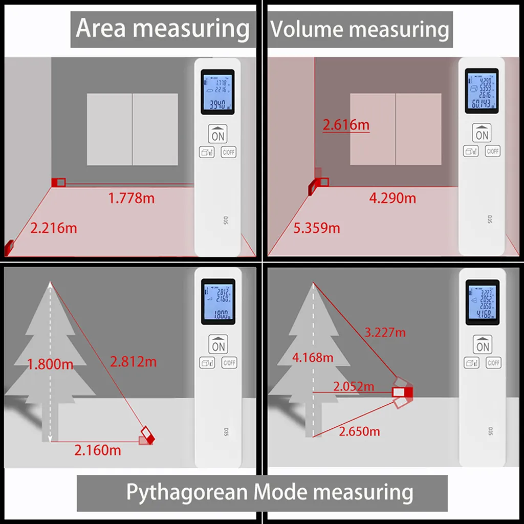 Télémètre Laser 35m avec Écran LCD - Mesureur Multifonction Pythagore