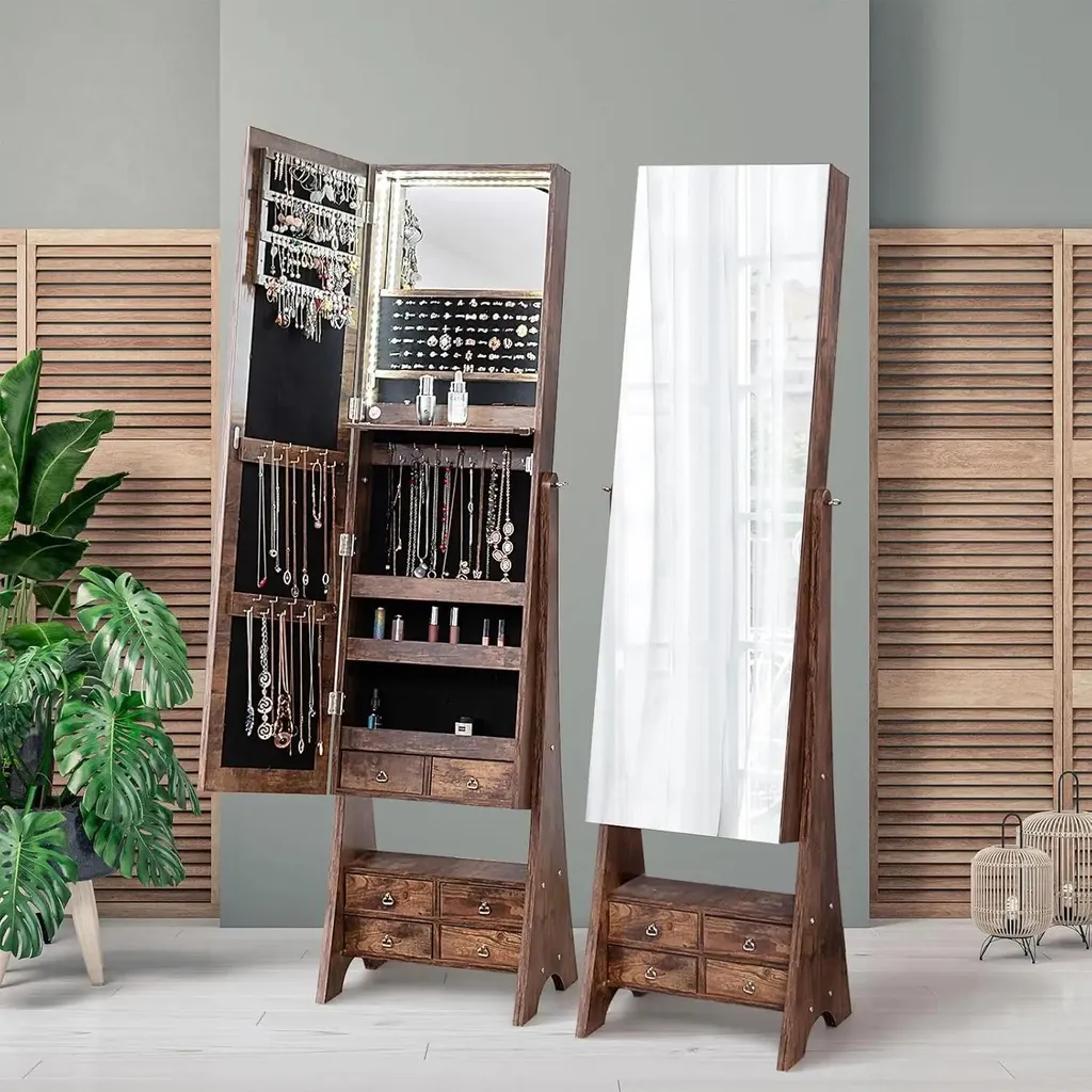Armoire Bijoux Éclairée avec Tablette Rabattable et Multiples Tiroirs - 3