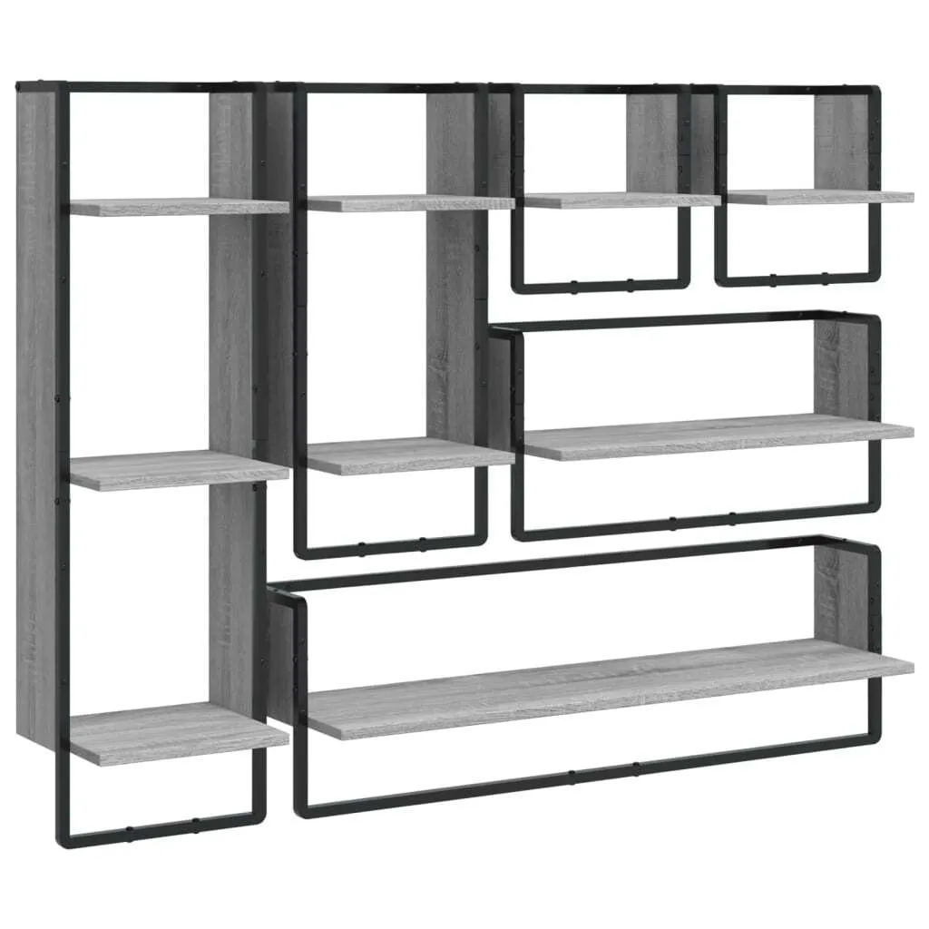 Set 6 Scaffali a Muro Grigio Sonoma vidaXL con Aste | Arredo Design