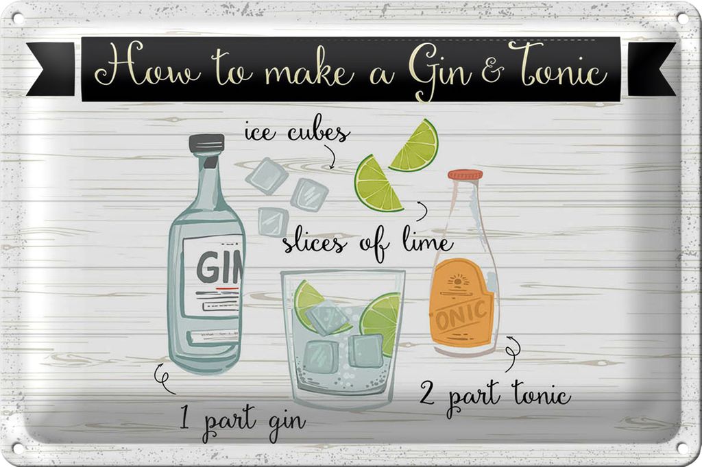 Blechschild Spruch How to make a Gin & Tonic 18x12cm